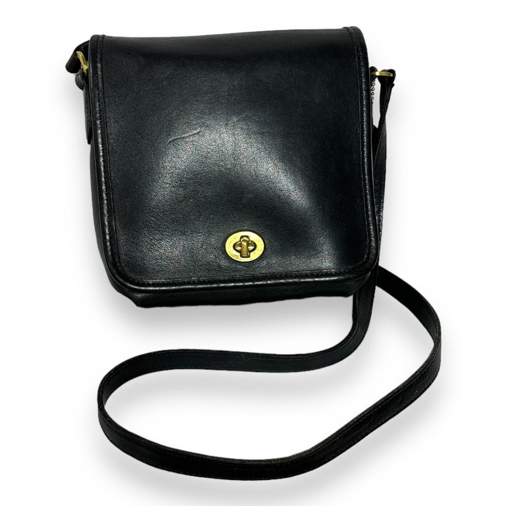 Vintage Coach Black Leather Companion Flap Crossbody Bag Purse